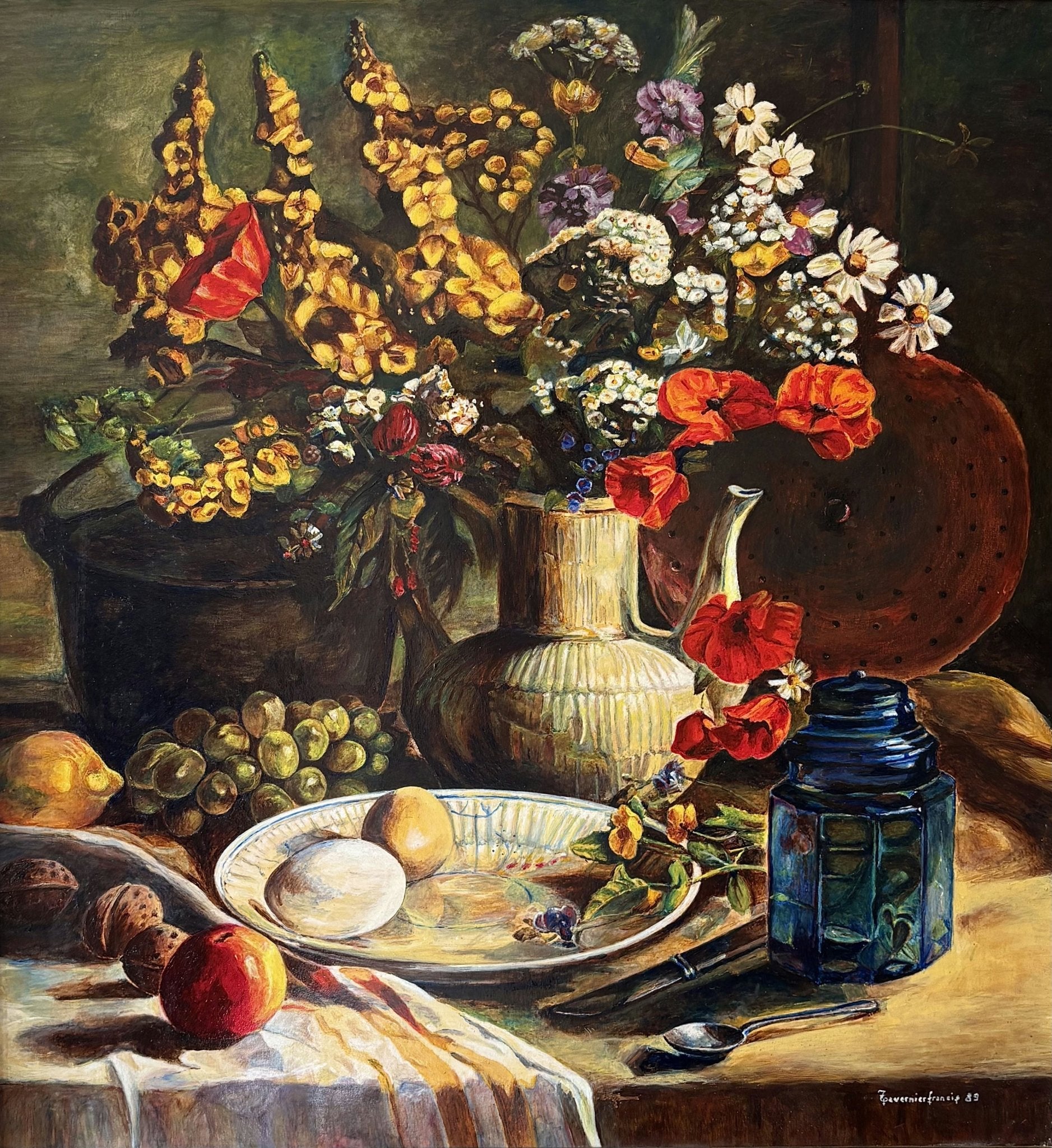 Vintage Oil Painting Flowery Still Life 