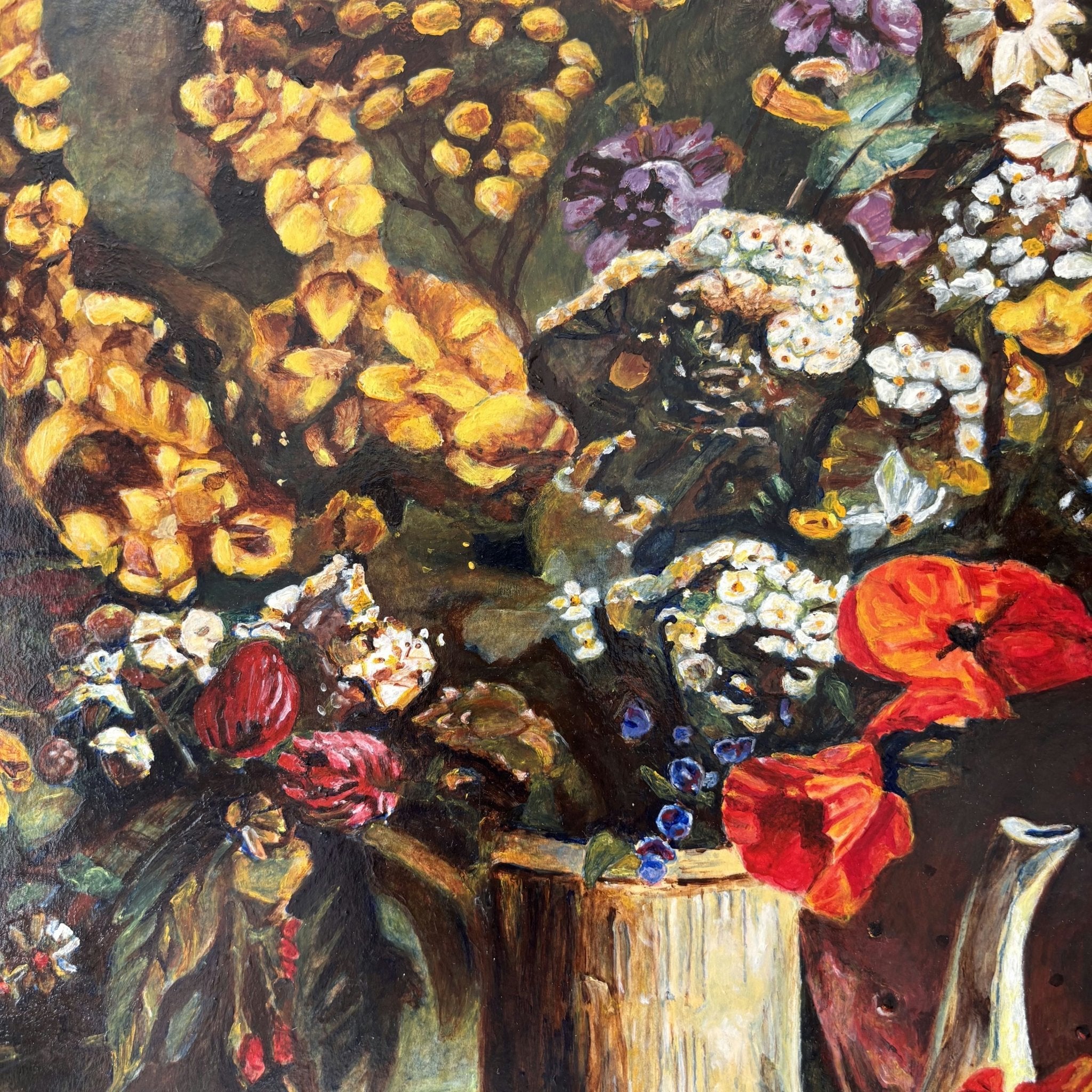 Vintage Oil Painting Flowery Still Life 