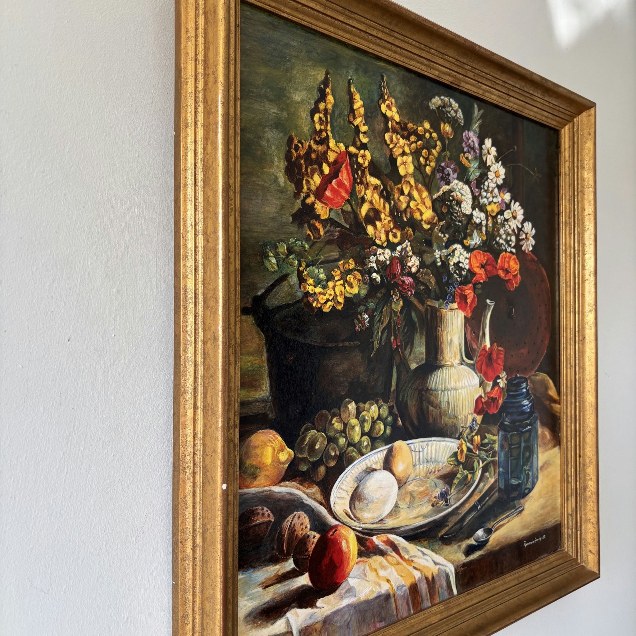 Vintage Oil Painting Flowery Still Life 
