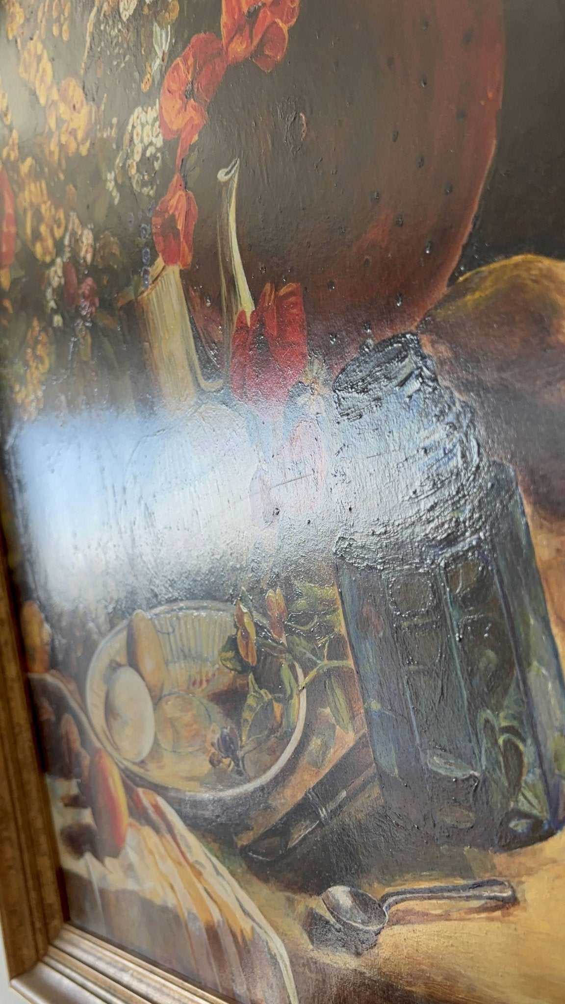 Vintage Oil Painting Flowery Still Life 