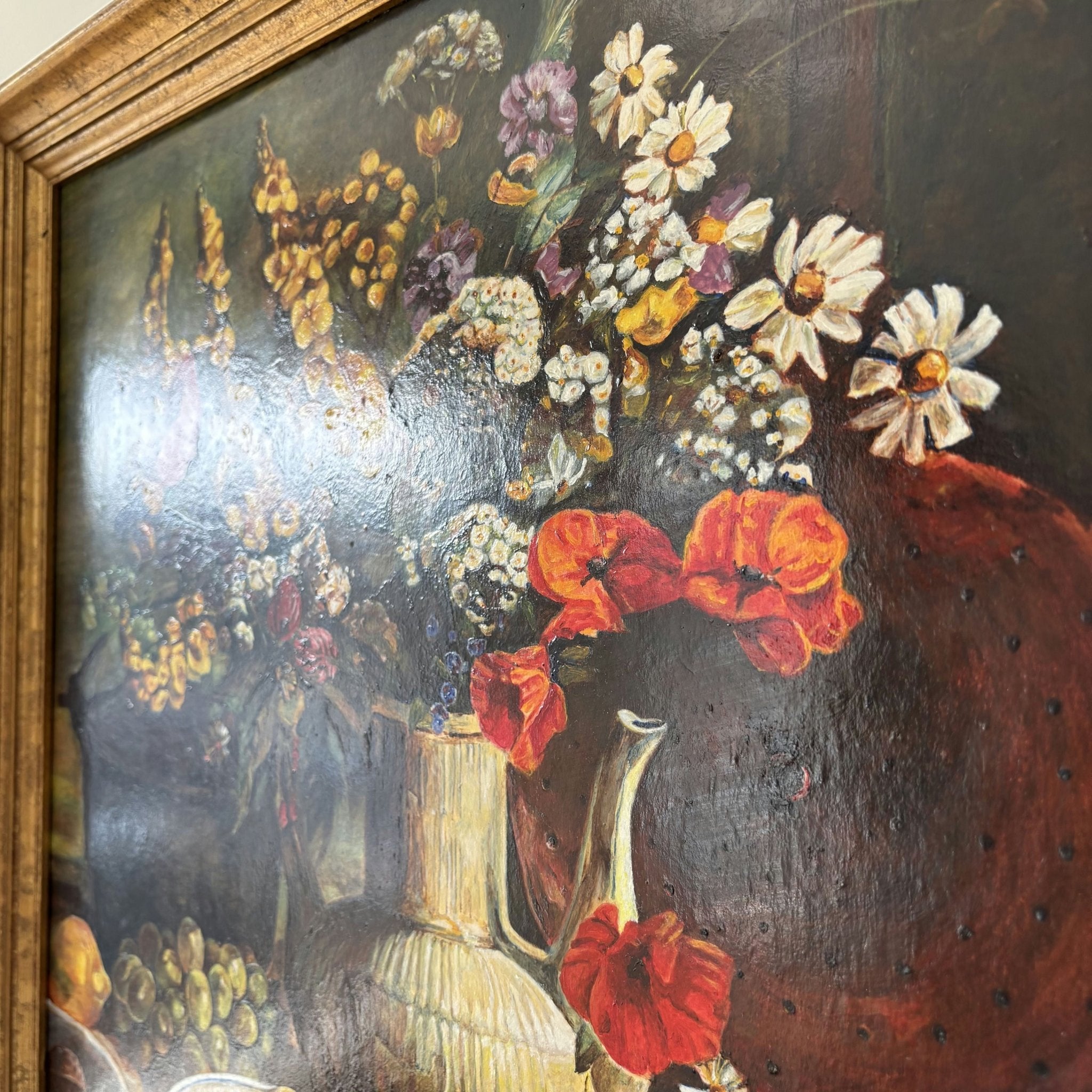 Vintage Oil Painting Flowery Still Life 