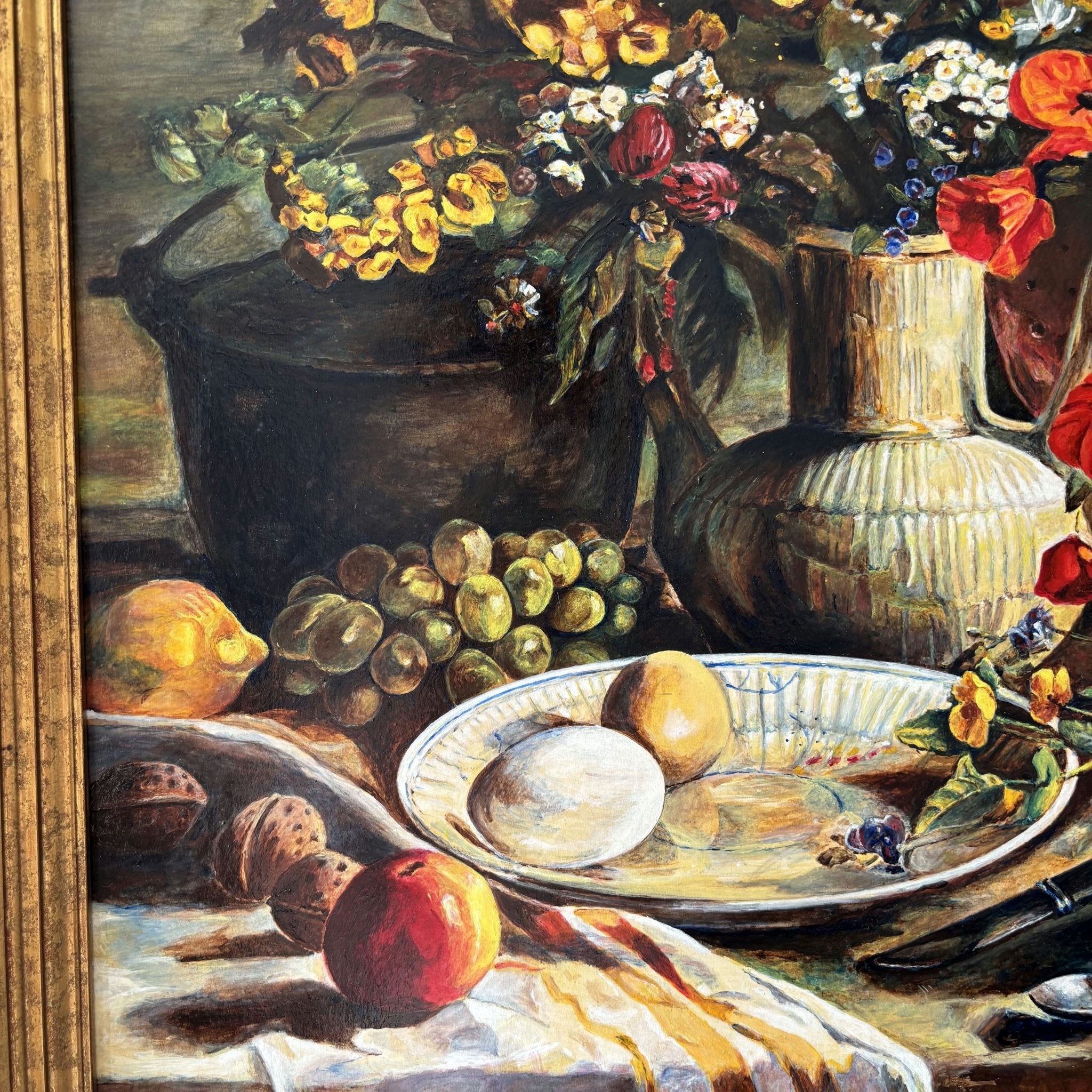 Vintage Oil Painting Flowery Still Life 