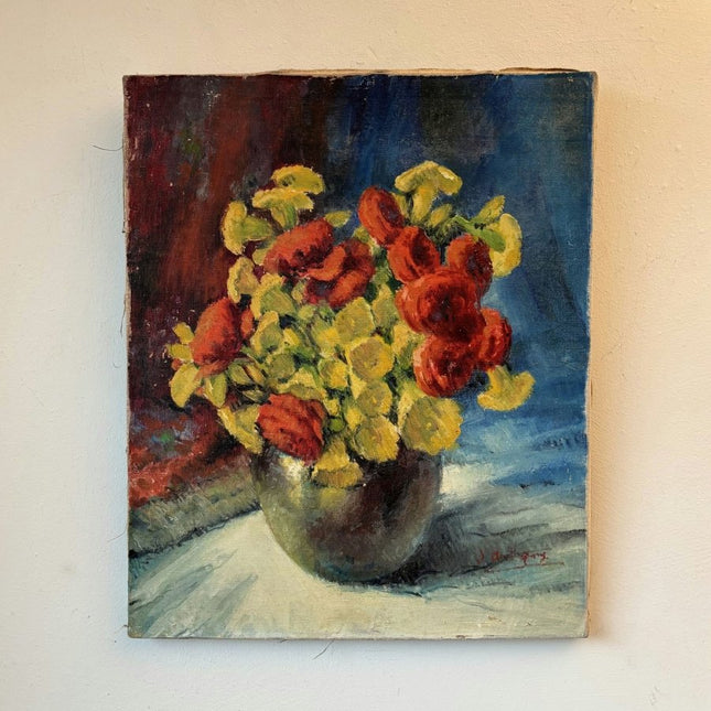 Vintage Oil Painting Flowery Still Life "Vibrant Bouquet" Refined Medium Art - Holland Art Shop