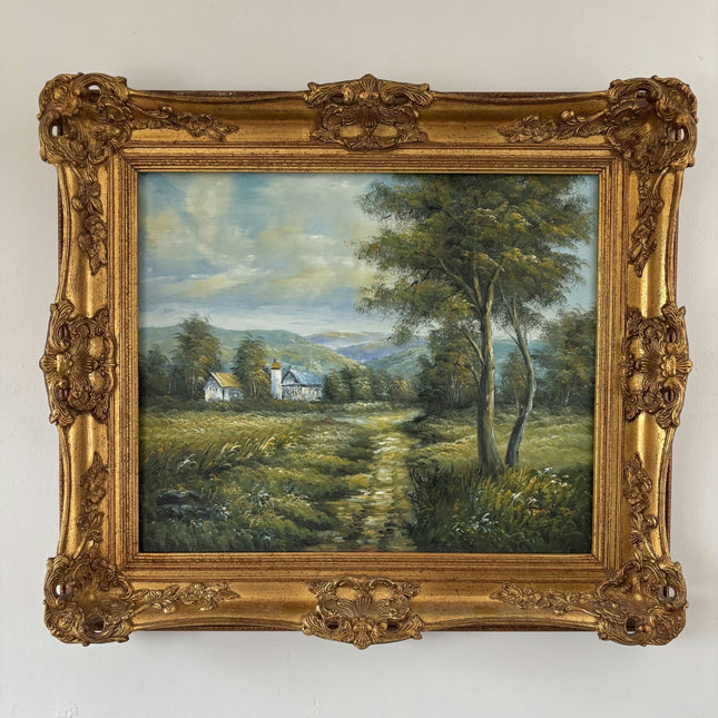 Vintage Oil Painting Landscape "Rustic Chapel" Expressive Large Artwork - HollandArtShop