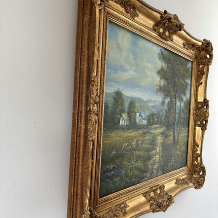 Vintage Oil Painting Landscape "Rustic Chapel" Expressive Large Artwork - HollandArtShop