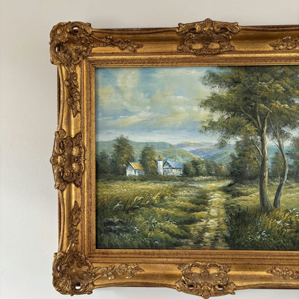 Vintage Oil Painting Landscape "Rustic Chapel" Expressive Large Artwork - HollandArtShop