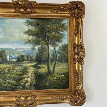 Vintage Oil Painting Landscape "Rustic Chapel" Expressive Large Artwork - HollandArtShop