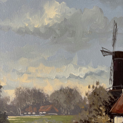 Vintage Oil Painting Landscape "Windmill Landscape" Traditional Medium Artwork - HollandArtShop