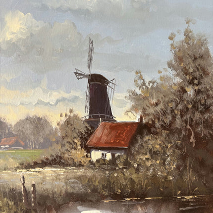 Vintage Oil Painting Landscape "Windmill Landscape" Traditional Medium Artwork - HollandArtShop