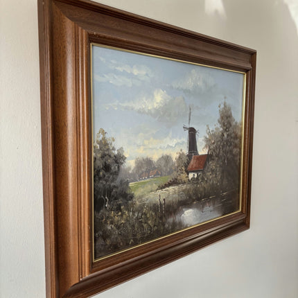 Vintage Oil Painting Landscape "Windmill Landscape" Traditional Medium Artwork - HollandArtShop
