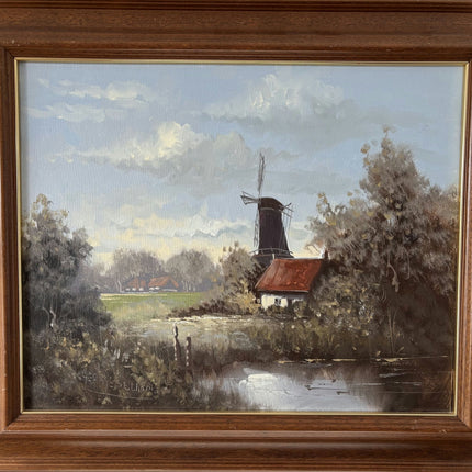 Vintage Oil Painting Landscape "Windmill Landscape" Traditional Medium Artwork - HollandArtShop