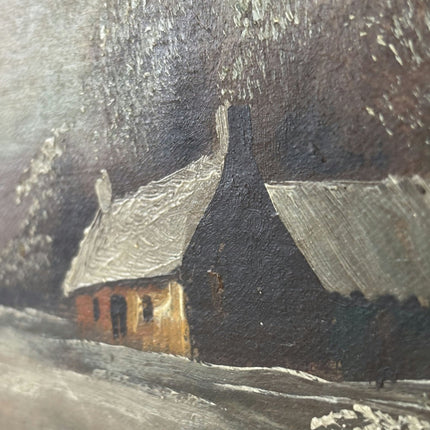 Vintage Oil Painting Winter Landscape "Rustic Cottage" Expressive Small Art - HollandArtShop