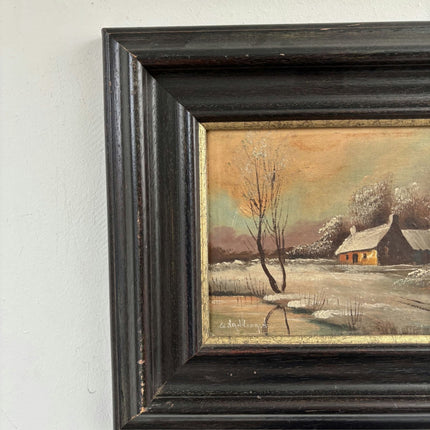 Vintage Oil Painting Winter Landscape "Rustic Cottage" Expressive Small Art - HollandArtShop