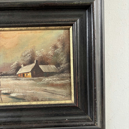 Vintage Oil Painting Winter Landscape "Rustic Cottage" Expressive Small Art - HollandArtShop