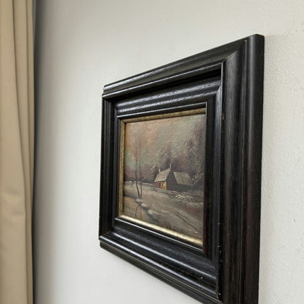 Vintage Oil Painting Winter Landscape "Rustic Cottage" Expressive Small Art - HollandArtShop