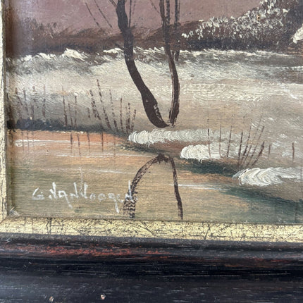 Vintage Oil Painting Winter Landscape "Rustic Cottage" Expressive Small Art - HollandArtShop