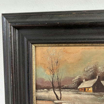 Vintage Oil Painting Winter Landscape "Rustic Cottage" Expressive Small Art - HollandArtShop