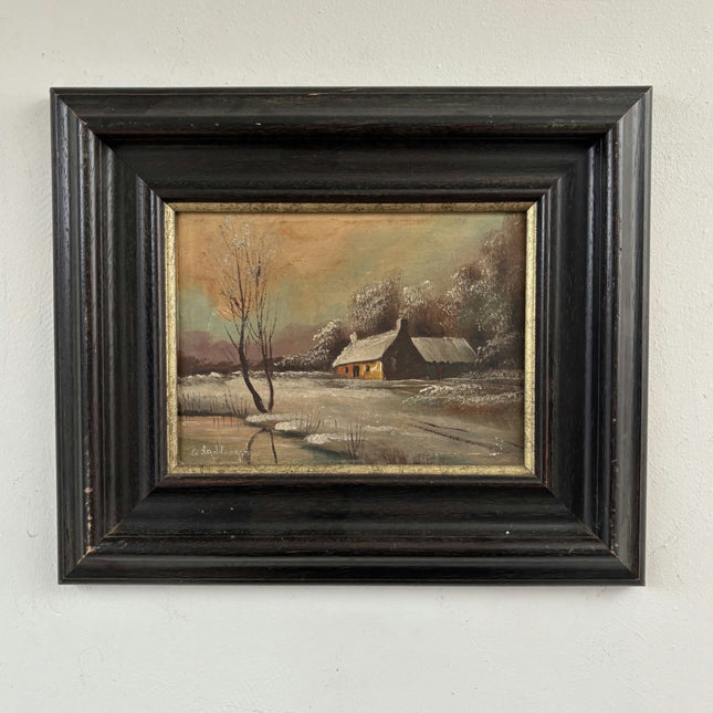 Vintage Oil Painting Winter Landscape "Rustic Cottage" Expressive Small Art - HollandArtShop