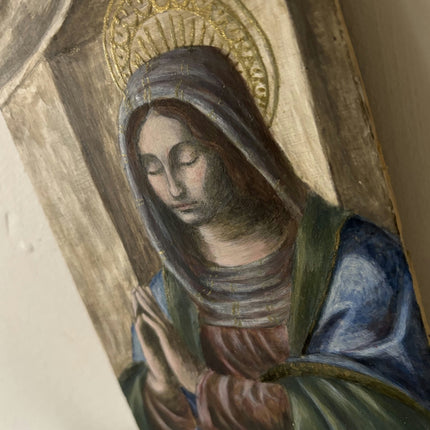 Vintage Portrait Egg Tempera "Praying Woman" Figurative Small Art - HollandArtShop