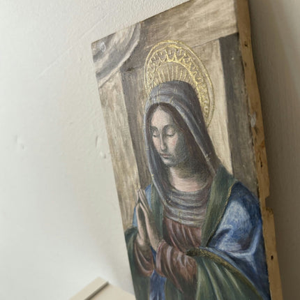 Vintage Portrait Egg Tempera "Praying Woman" Figurative Small Art - HollandArtShop