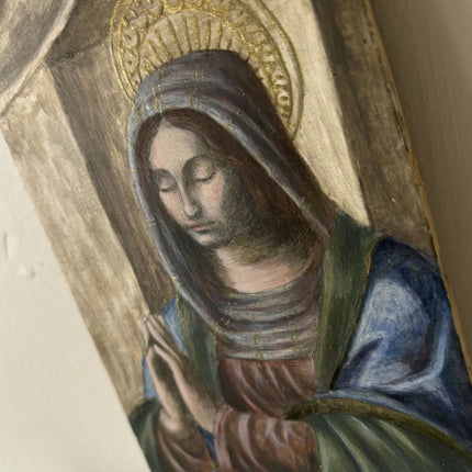 Vintage Portrait Egg Tempera "Praying Woman" Figurative Small Art - HollandArtShop
