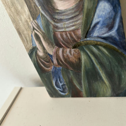 Vintage Portrait Egg Tempera "Praying Woman" Figurative Small Art - HollandArtShop