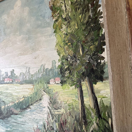 Vintage “Quiet Stream” Original Oil Painting by Carlier Jules Belgian Landscape - HollandArtShop