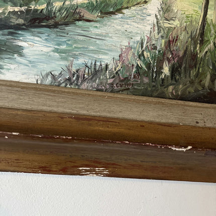 Vintage “Quiet Stream” Original Oil Painting by Carlier Jules Belgian Landscape - HollandArtShop