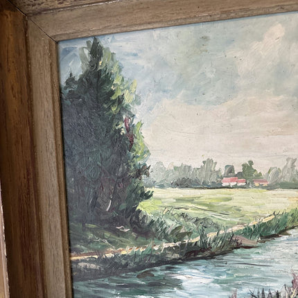 Vintage “Quiet Stream” Original Oil Painting by Carlier Jules Belgian Landscape - HollandArtShop