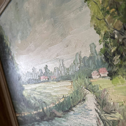 Vintage “Quiet Stream” Original Oil Painting by Carlier Jules Belgian Landscape - HollandArtShop