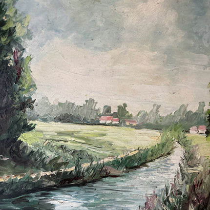 Vintage “Quiet Stream” Original Oil Painting by Carlier Jules Belgian Landscape - HollandArtShop