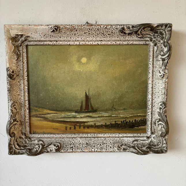 Vintage Seascape "Sailing Vessel" Antique Small Art - HollandArtShop