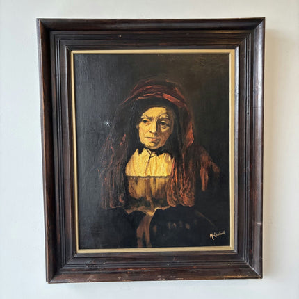 Vintage “Still Gaze” Original Oil Portrait Painting Framed - HollandArtShop