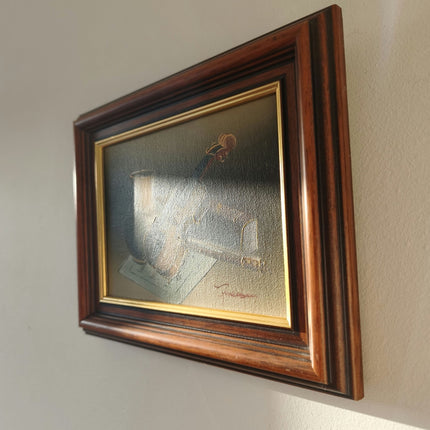 Vintage Still Life "Violin And Vase" Striking Small Artwork - HollandArtShop