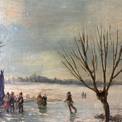Vintage “Winter Skaters” Original Oil Painting Dutch Ice Scene Framed - HollandArtShop