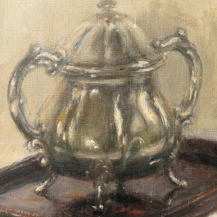 Classic Still Life Oil Painting "Silver Teapot" Handcrafted Art Holland Art Shop