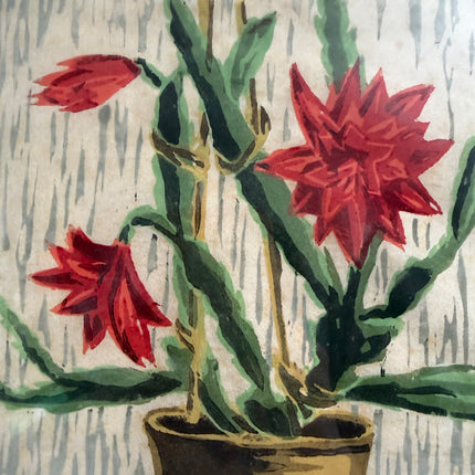 Traditional Oil Painting Flowery Still Life "Red Cactus Bloom" Small Art Holland Art Shop