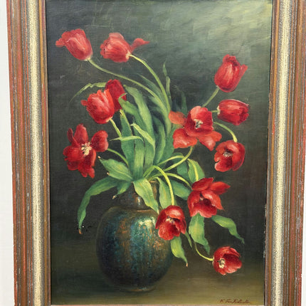 Refined Still Life Oil Painting "Red Tulip Bouquet" Traditional Large Art Holland Art Shop