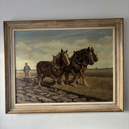 Wonderful Animals Oil Painting "Working Horses" Handcrafted Large Art - HollandArtShop