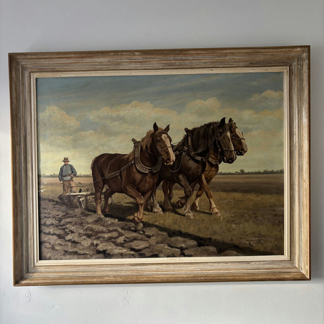 Wonderful Animals Oil Painting "Working Horses" Handcrafted Large Art - HollandArtShop