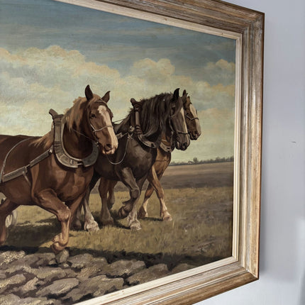 Wonderful Animals Oil Painting "Working Horses" Handcrafted Large Art - HollandArtShop