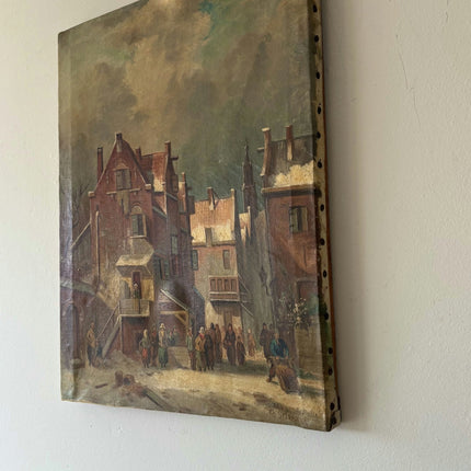 Wonderful Cityscape Oil Painting "Market Gathering" Expressive Small Art - HollandArtShop