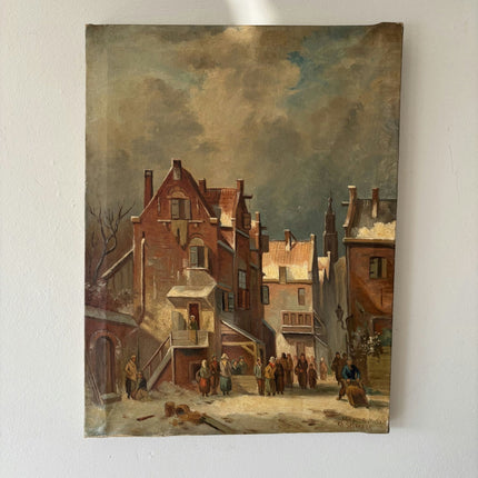Wonderful Cityscape Oil Painting "Market Gathering" Expressive Small Art - HollandArtShop