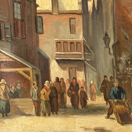 Wonderful Cityscape Oil Painting "Market Gathering" Expressive Small Art - HollandArtShop