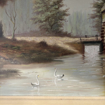 Wonderful Landscape Oil Painting "Watermill Structure" Authentic Large Art - HollandArtShop