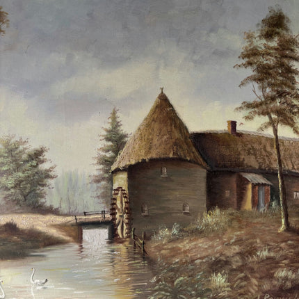 Wonderful Landscape Oil Painting "Watermill Structure" Authentic Large Art - HollandArtShop