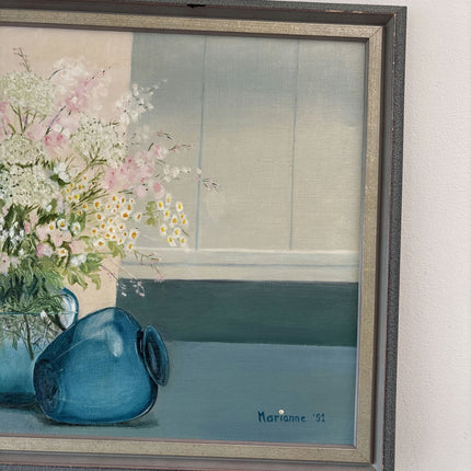 Wonderful Oil Painting Flowery Still Life "Glass Vases" Figurative Medium Art - HollandArtShop