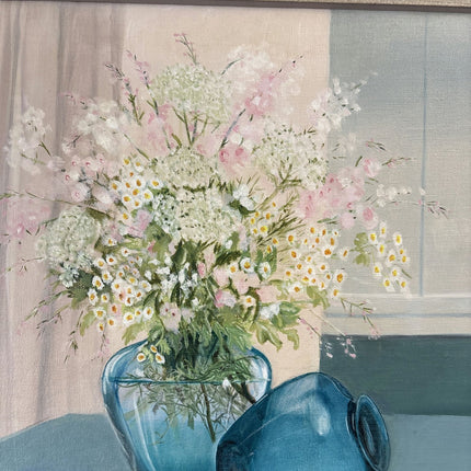 Wonderful Oil Painting Flowery Still Life "Glass Vases" Figurative Medium Art - HollandArtShop