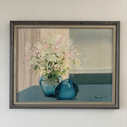 Wonderful Oil Painting Flowery Still Life "Glass Vases" Figurative Medium Art - HollandArtShop