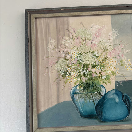 Wonderful Oil Painting Flowery Still Life "Glass Vases" Figurative Medium Art - HollandArtShop
